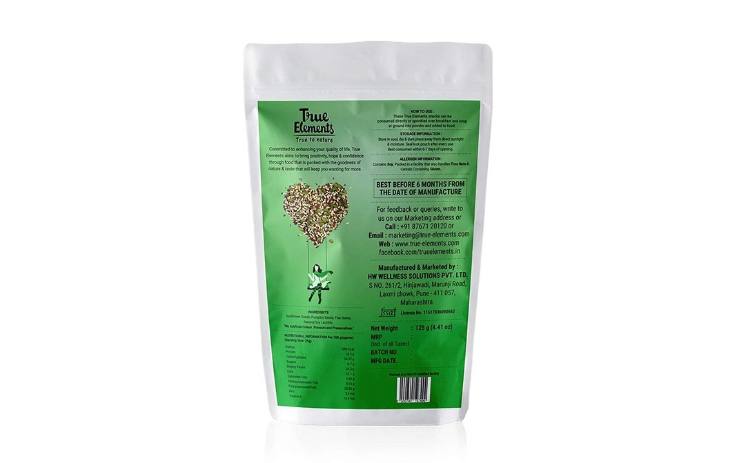 True Elements Roasted Sunflower Pumpkin & Flax   Pack  125 grams